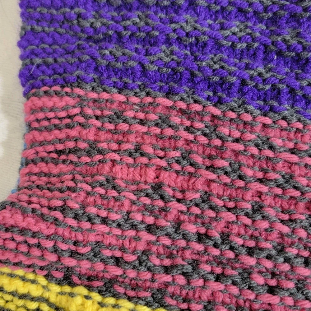 Handknit Striped Throw Stroller Blanket Kids Purple Pink Blue Yellow Green 31x23